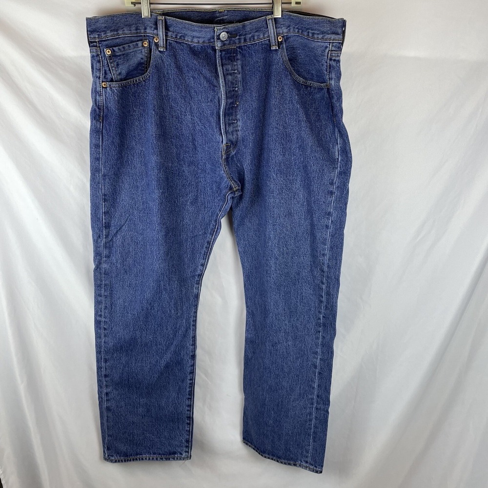 Levis 501 Jeans Mens 42 x 30 Blue Button Fly Medium Wash Five Pocket Denim Pants